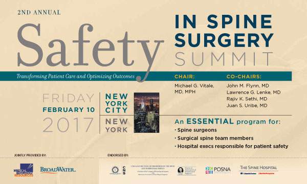 Safety in Spine Surgery Summit, M. Vitale, MD Chair